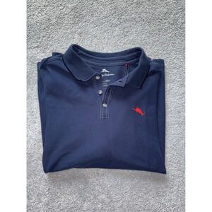 Tommy Bahama Mens XL Emfielder Supima Cotton Polo Shirt Navy Blue Red Marlin